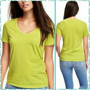 GENEROUS RELAXED LIME V-NECK COTTON 4 SEASON TOP